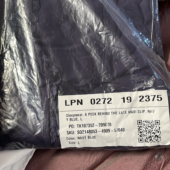 Rihanna savage fenty sz L large long maxi slip dress gown navy blue sexy front - Picture 6 of 8